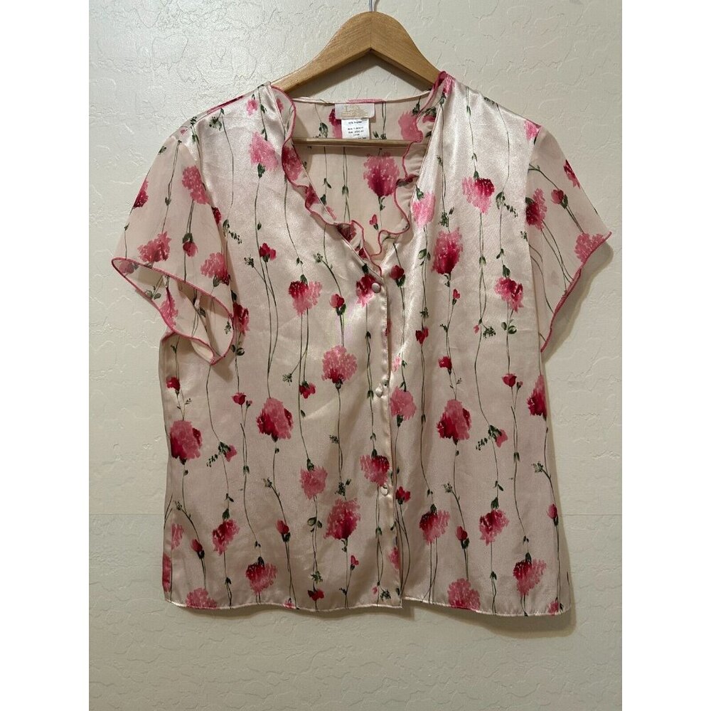 VTG LA Intimates Womans Y2K‎ Cottagecore Floral Top Size L Romantic Watercolor